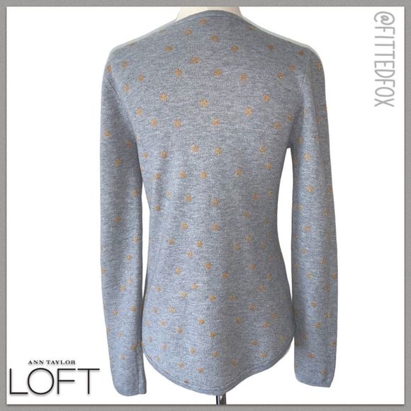 ANN TAYLOR LOFT WOMENS GOLD PULLOVER SWEATER | GREY W/ GOLD POLKA DOTS | SIZE S - Picture 2 of 9